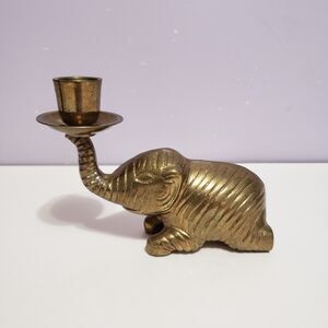 Brass Elephant Single Candle Holder Country Farmhouse Home Decor Single 4"×5"